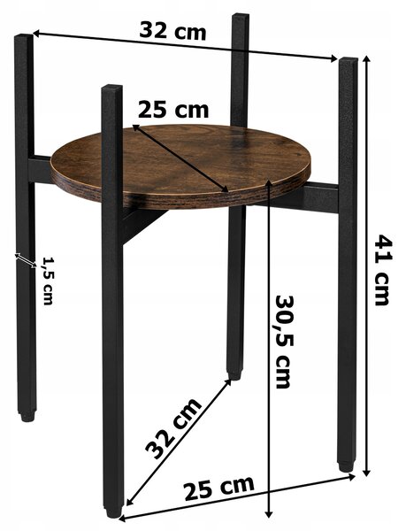 Okroglo stojalo za rože TAYLOR ⌀ 32 cm, rustikalno rjava/črna