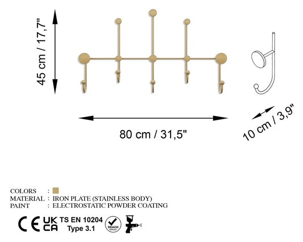 Kovinski stenski obešalnik v zlati barvi Dama – Kalune Design