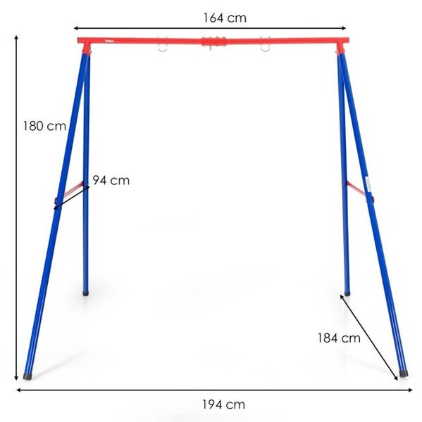 Robusten kovinski gugalni okvir A-frame, vrtni gugalni okvir 194 x 184 x 180 cm, rdeča + modra