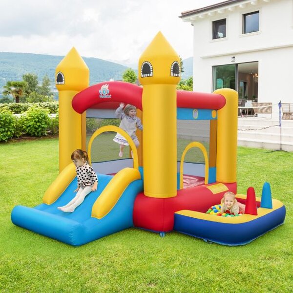 Napihljiv grad za otroke s toboganom in puhalom 480 W + žogice