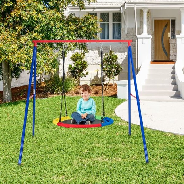 Robusten kovinski gugalni okvir A-frame, vrtni gugalni okvir 194 x 184 x 180 cm, rdeča + modra