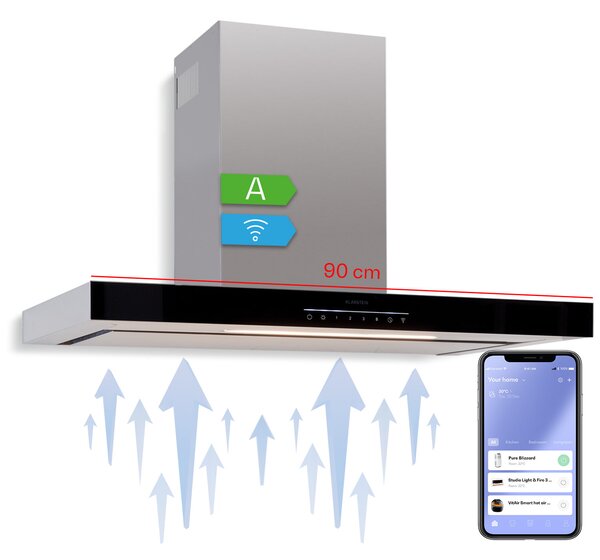 Klarstein Alinea 90 Smart, kuhinjska napa, 90 cm, stenska, WiFi, A++, 500 m³/h, zaslon na dotik