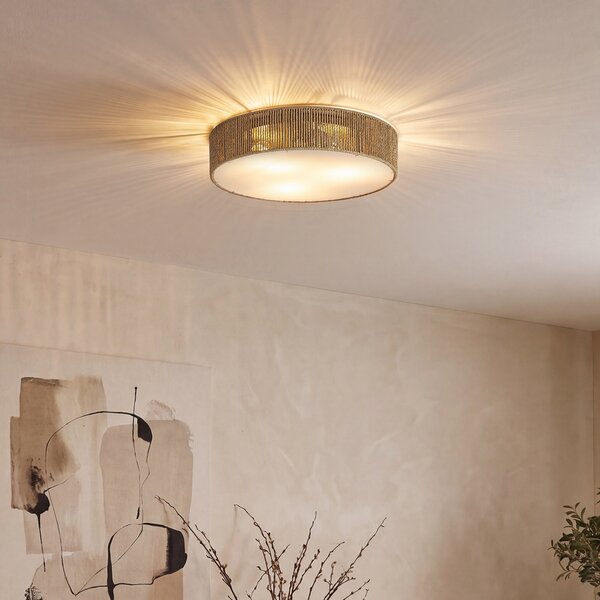 Japandi stropna svetilka naravna s senčilom 46cm 3-luči - Luz