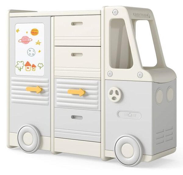 Otroška omara v obliki avtobusa z belo tablo, 4 predali in omaricami, dim. 111 x 34 x 94 cm