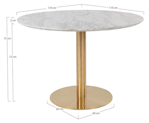 Okrogla jedilna miza z mizno ploščo v marmornem dekorju ø 110 cm Bolzano – House Nordic