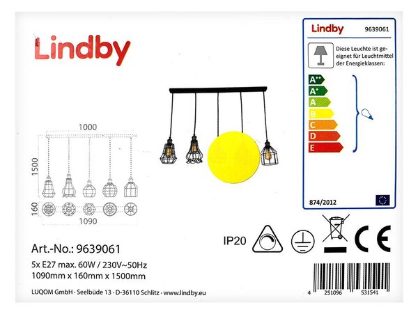 Lindby - Lestenec na vrvici ALBERTA 5xE27/60W/230V