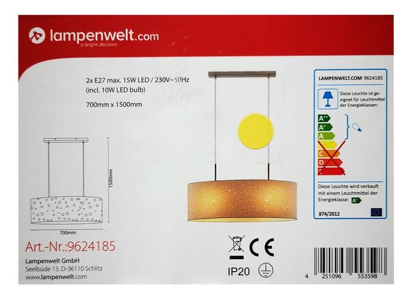 Lindby - LED RGBW Zatemnitveni lestenec na vrvici ALWINE 2xE27/10W/230V