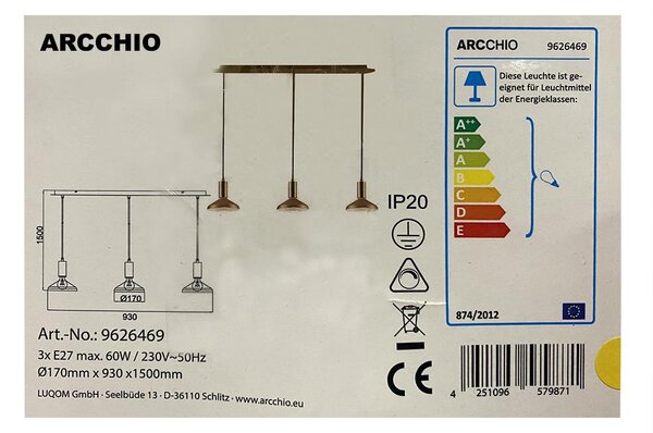 Arcchio - Lestenec na vrvici JAIKA 3xE27/60W/230V