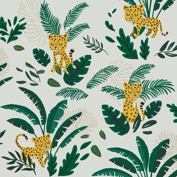 Otroška tapeta 10 m x 50 cm Cheetah & Tropical Leaves – Lilipinso