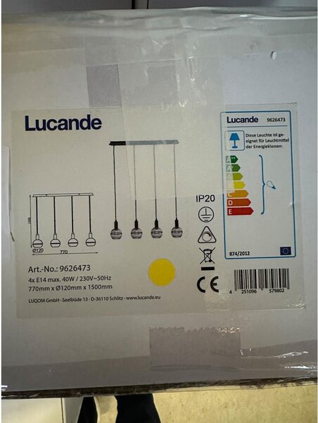 Lucande - Lestenec na vrvici ABLY 4xE14/40W/230V