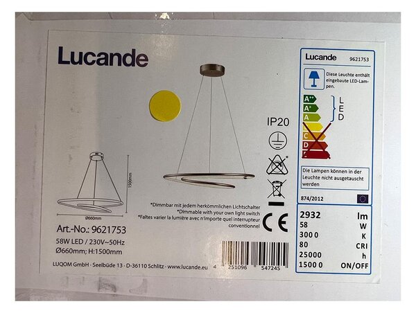 Lucande - LED Zatemnitveni lestenec na vrvici MIRASU LED/58W/230V