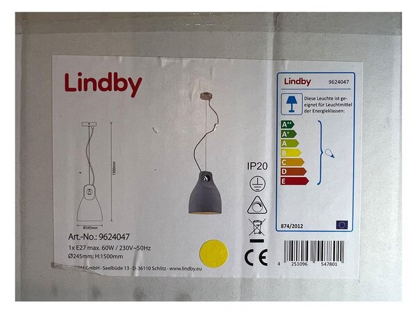 Lindby - Lestenec na vrvici MORTON 1xE27/60W/230V