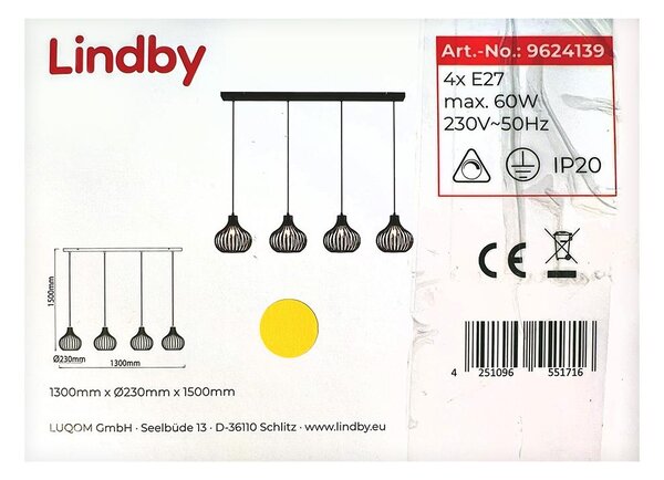 Lindby - Lestenec na vrvici FRANCES 4xE27/60W/230V