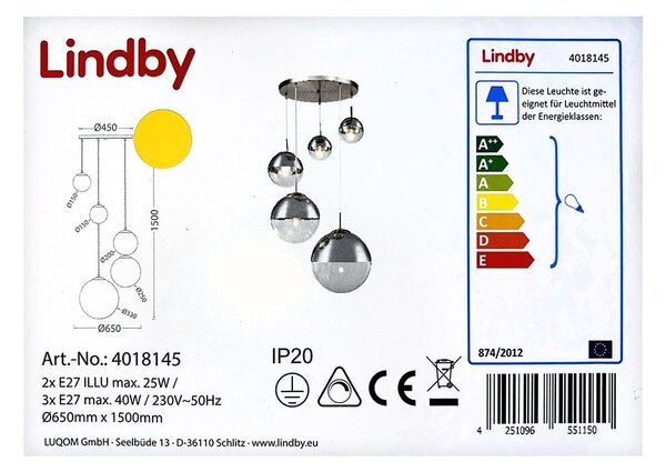 Lindby - Lestenec na vrvici RAVENA 3xE27/40W/230V + 2xE27/25W/230V