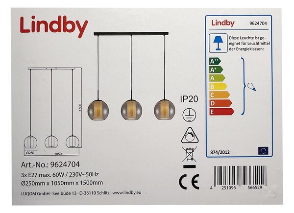 Lindby - Lestenec na vrvici YELA 3xE27/60W/230V