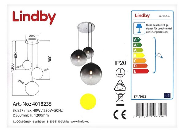 Lindby - Lestenec na vrvici ROBYN 3xE27/40W/230V