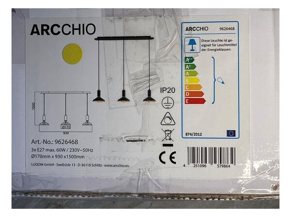 Arcchio - Lestenec na vrvici JAIKA 3xE27/60W/230V