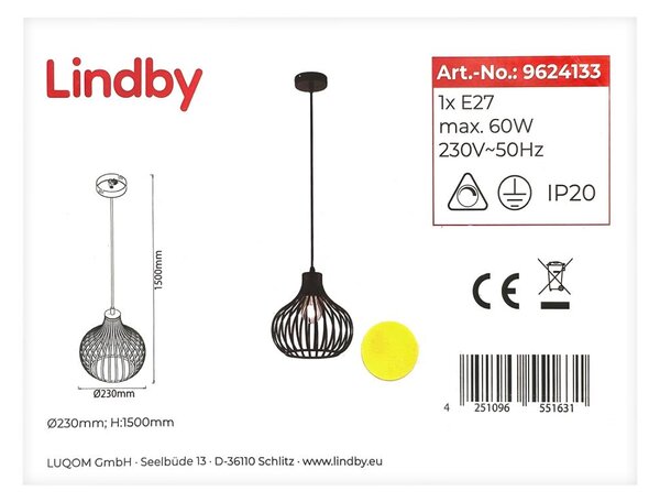 Lindby - Lestenec na vrvici FRANCES 1xE27/60W/230V