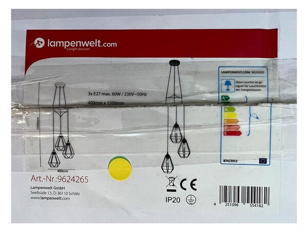 Lampenwelt - Lestenec na vrvici ELDA 3xE27/60W/230V