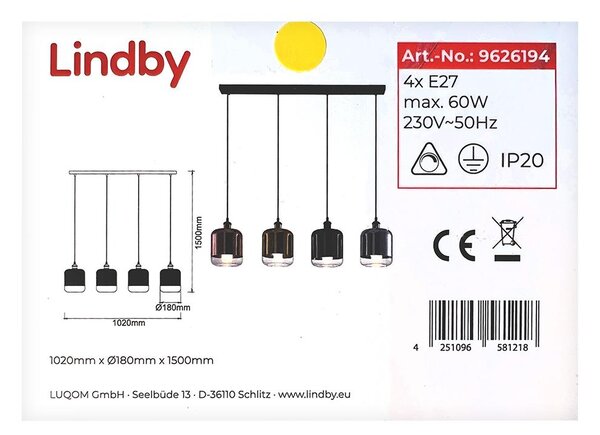 Lindby - Lestenec na vrvici TALLINN 4xE27/60W/230V