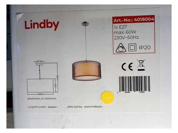 Lindby - Lestenec na vrvici NICA 1xE27/60W/230V