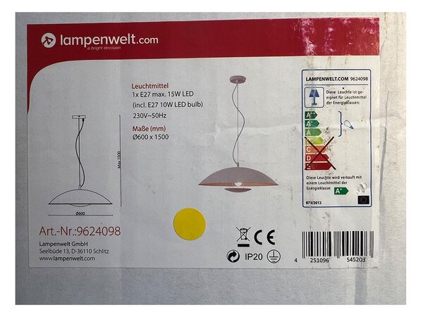 Lampenwelt - LED RGBW Zatemnitveni lestenec na vrvici ARTHUR 1xE27/10W/230V Wi-Fi