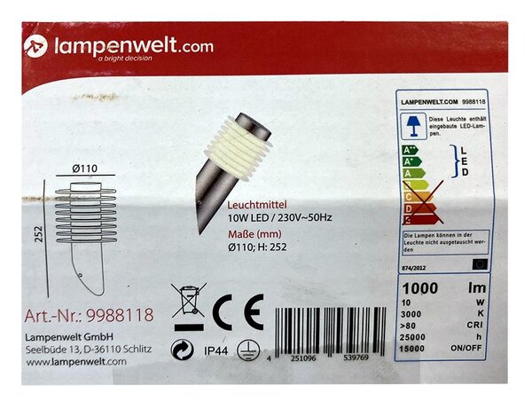 Lampenwelt - LED Zunanja stenska svetilka LED/10W/230V IP44