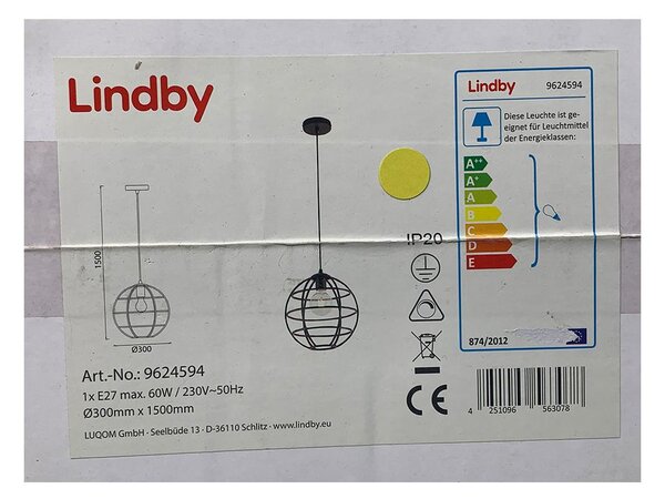 Lindby - Lestenec na vrvici BEKIRA 1xE27/60W/230V