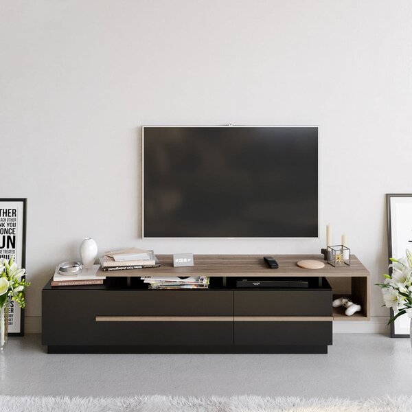 Črna TV omarica v orehovem dekorju 180x46 cm Pia – Kalune Design