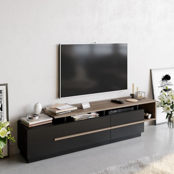 Črna TV omarica v orehovem dekorju 180x46 cm Pia – Kalune Design