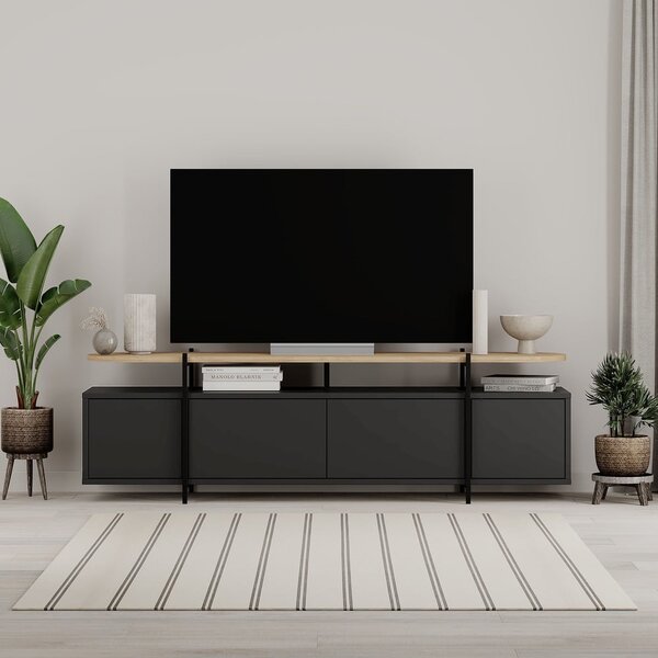 Črna TV omarica v hrastovem dekorju 160x48 cm Hinoa – Marckeric