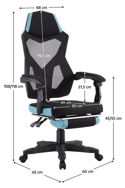 KONDELA Pisarniški/gaming stol, črna/neomint, nosilnost 150 kg, JORIK NEW