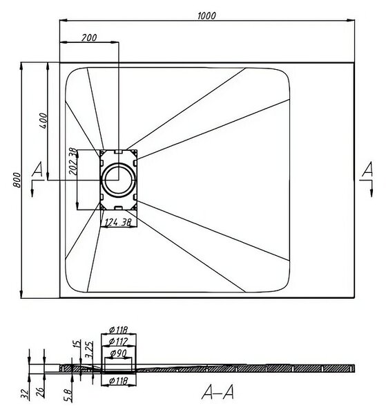 Sanotechnik Tuš kad SMC (Do x Š: 100 x 80 cm, Plastika, Antracit/Črna)