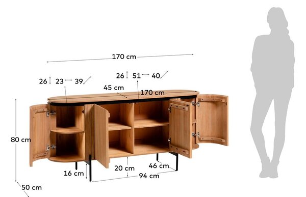 Nizka komoda iz masivnega manga v naravni barvi 170x80 cm Licia – Kave Home