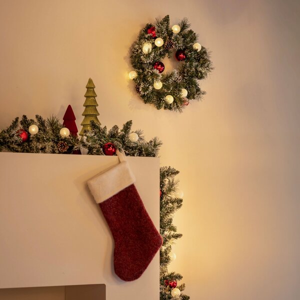 Božični venček bel z rdečo 45 cm vklj. LED s časovnikom - Jack