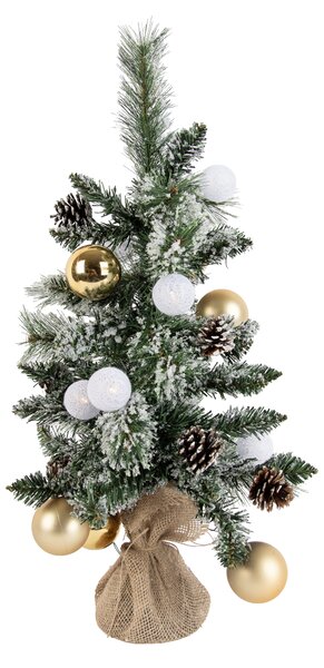 Božično drevo belo z zlatom 60 cm vklj. LED s časovnikom - Jack
