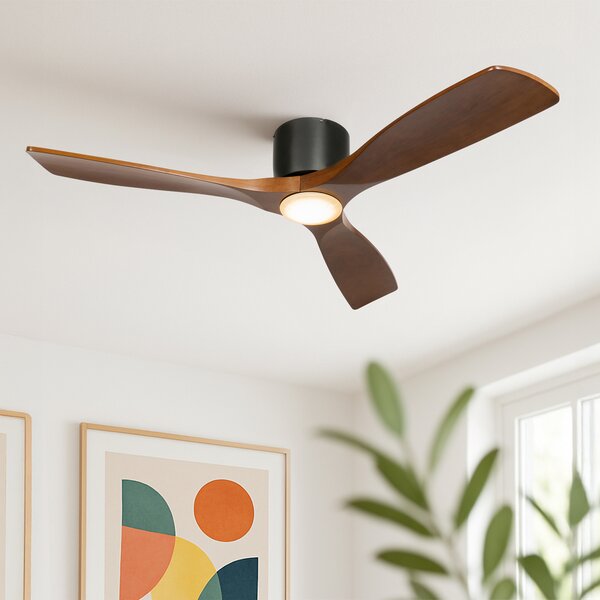 Stropni ventilator črn z lesom 131,5 cm vklj. LED zatemnitev z daljinskim upravljalnikom - Jerri
