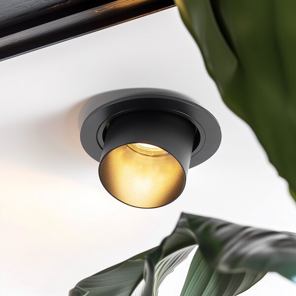 Komplet 6 modernih vgradnih reflektorjev črne barve, okrogli, nagibni - Installa