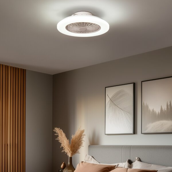 Stropni ventilator bel 48,5 cm vklj. LED z možnostjo zatemnitve v Kelvinih z daljinskim upravljalnikom - Clemo