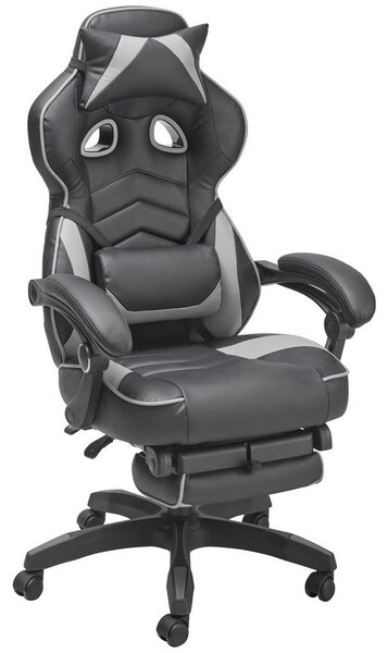 GAMING STOL les, kovina, umetna masa, tekstil siva, črna