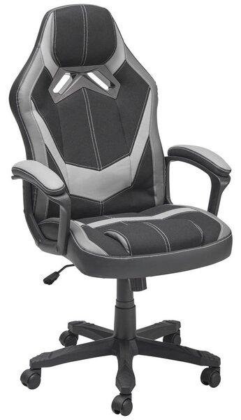 GAMING STOL kovina, umetna masa, tekstil siva, črna