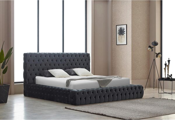 OBLAZINJENA POSTELJA 180 cm x 200 cm , kovina, tekstil siva