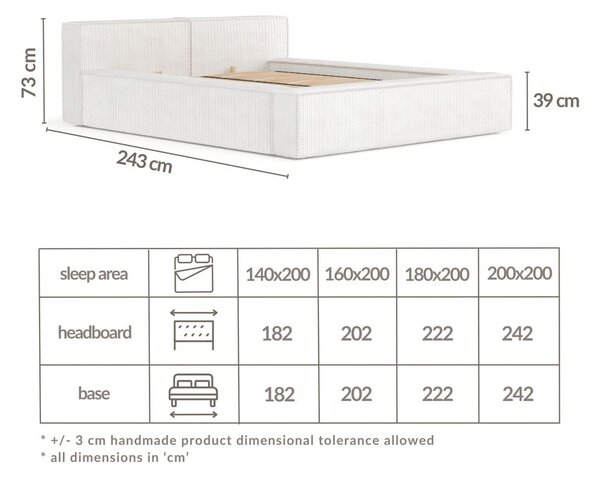 Bež oblazinjena zakonska postelja s prostorom za shranjevanje z letvenim dnom 180x200 cm Voliera – Maison de Rêve