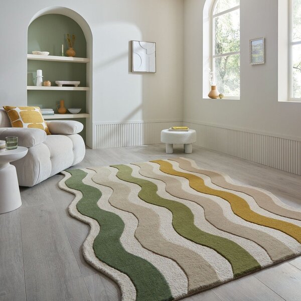 Zelena/v naravni barvi ročno tkana volnena preproga 200x290 cm Cascade Wool – Flair Rugs
