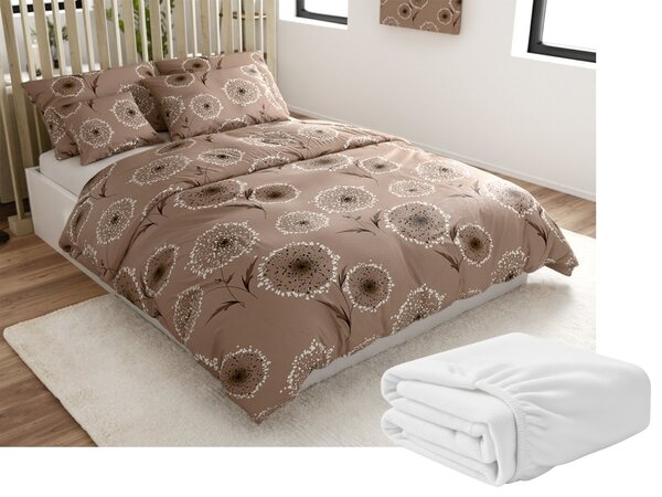 Set posteljnine mikropliš PAMPELINO svetlo rjave barve + rjuha mikropliš SOFT 90x200 cm bela, za enojno posteljo