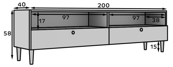 TV omarica s polico in omaricami DULLUM 200x58 cm, bela