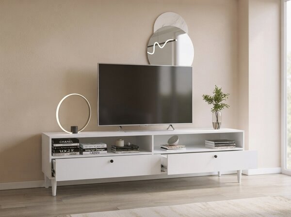 TV omarica s polico in omaricami DULLUM 200x58 cm, bela