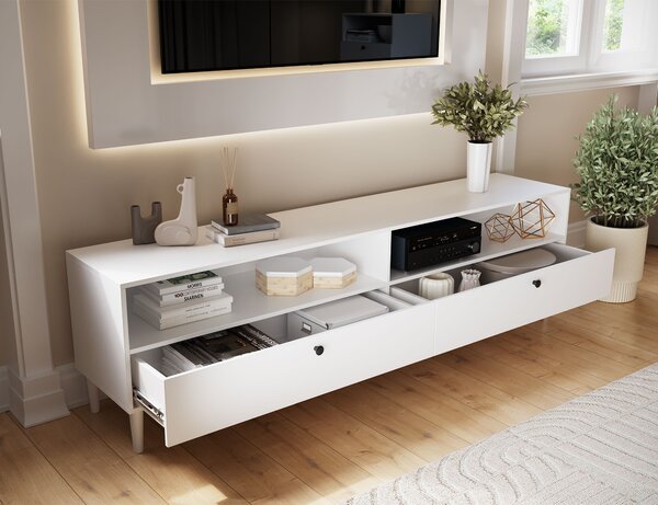 TV omarica s polico in omaricami DULLUM 200x58 cm, bela