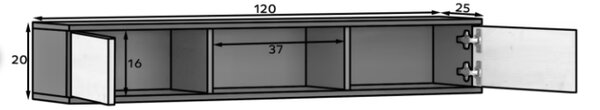 Stenska polica s predalčki LANZZI 120 cm, črna/hrast