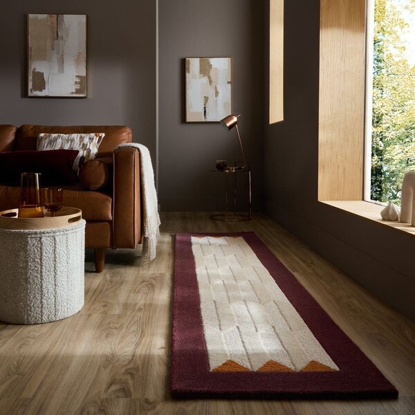 Bordo rdeč/v naravni barvi ročno tkan volnen tekač 60x230 cm Apex Border Wool – Flair Rugs